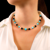 Women's Protection and Clarity Choker with Turquoise, Clear Quartz, Onyx and Gold